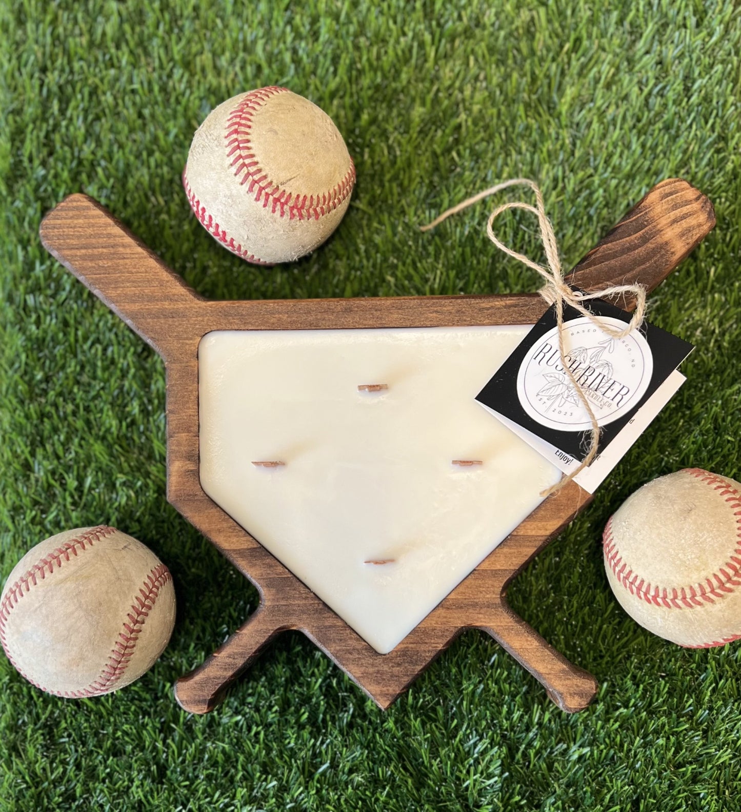 Baseball Bats & Home Plate Natural Wood Bowl Candle