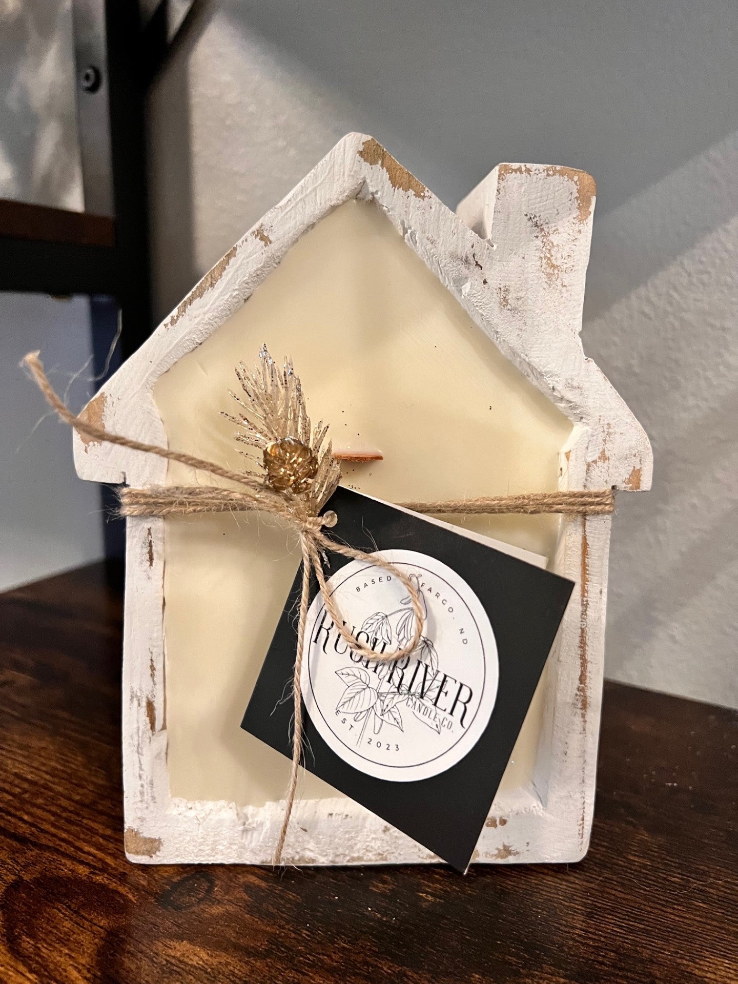 House Rustic Wood Bowl Candle - White