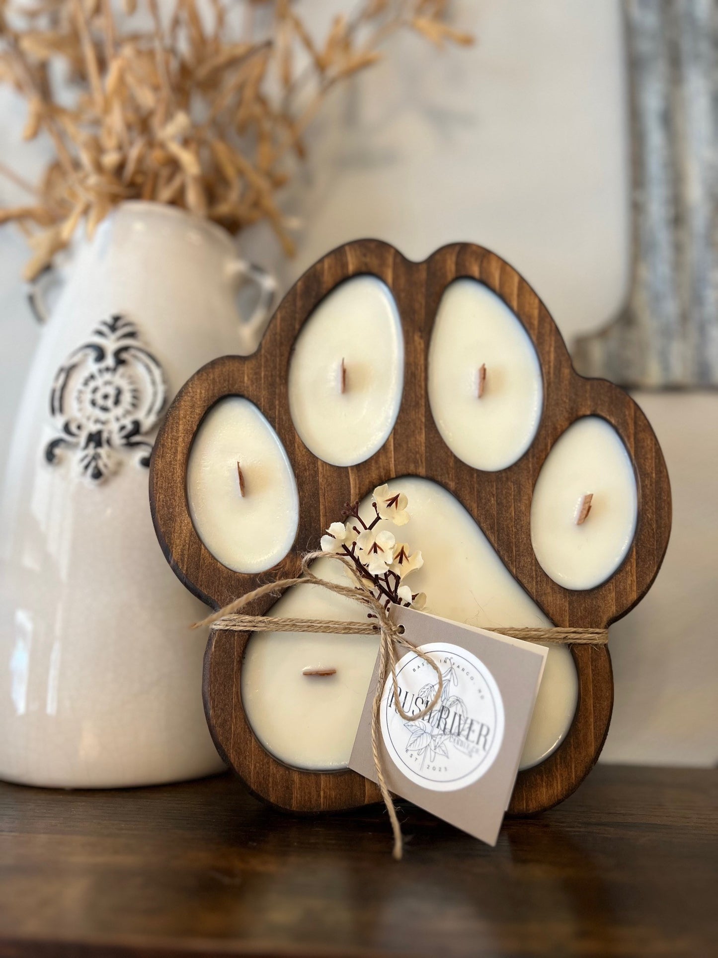 Paw Print Natural Wood Bowl Candle