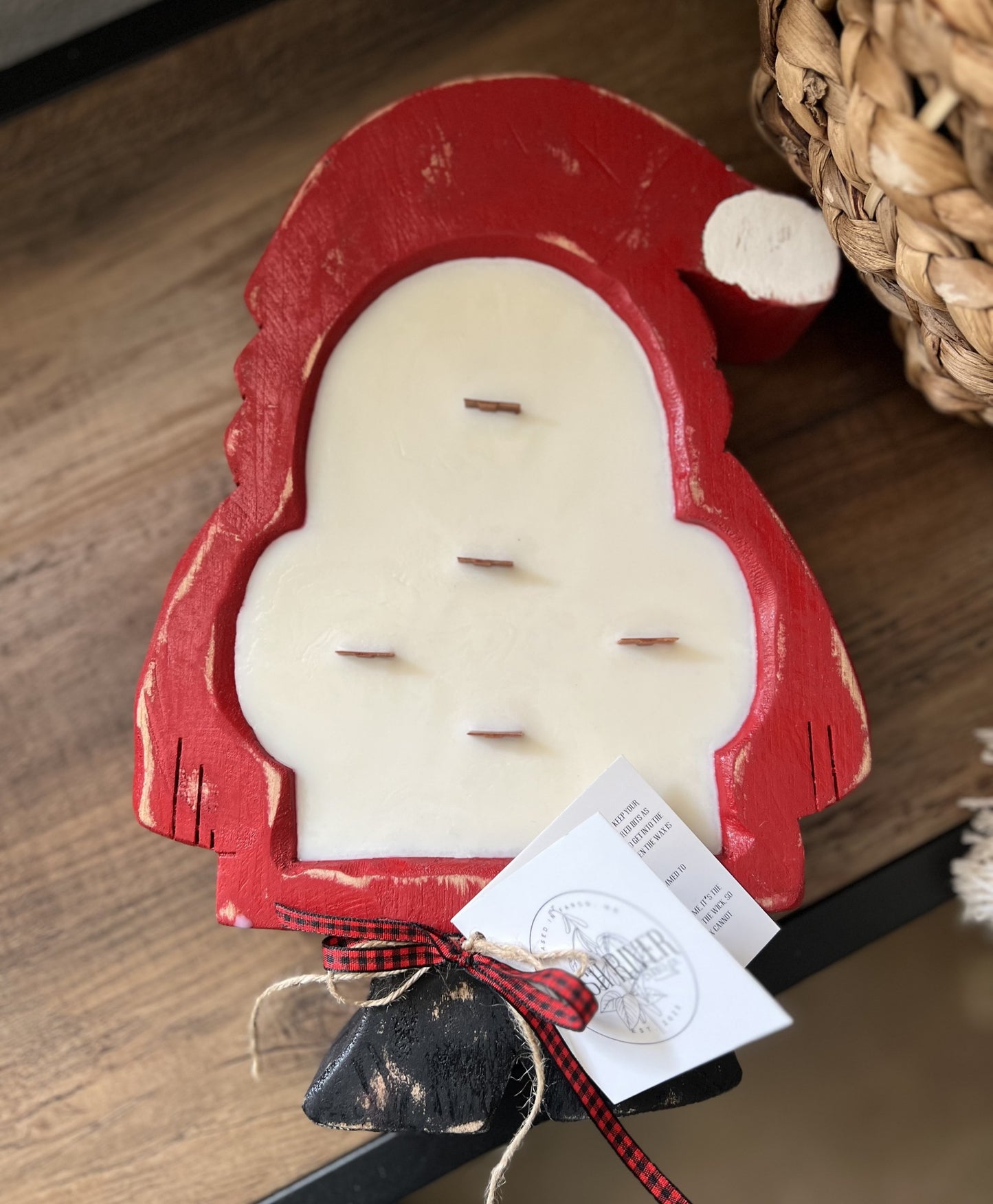 Santa Rustic Wood Bowl Candle