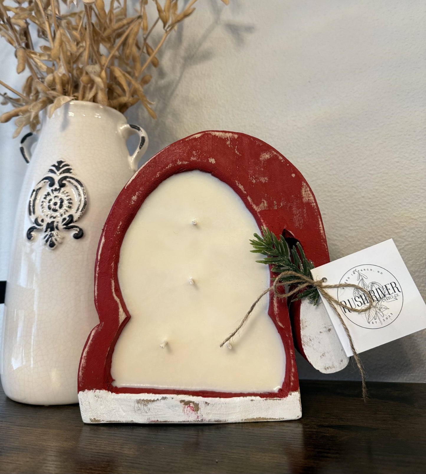 Santa Hat Wood Bowl Candle