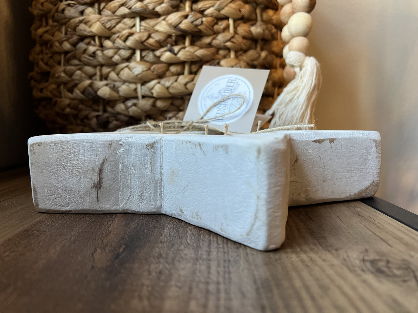 Star Rustic Wood Bowl Candle - White