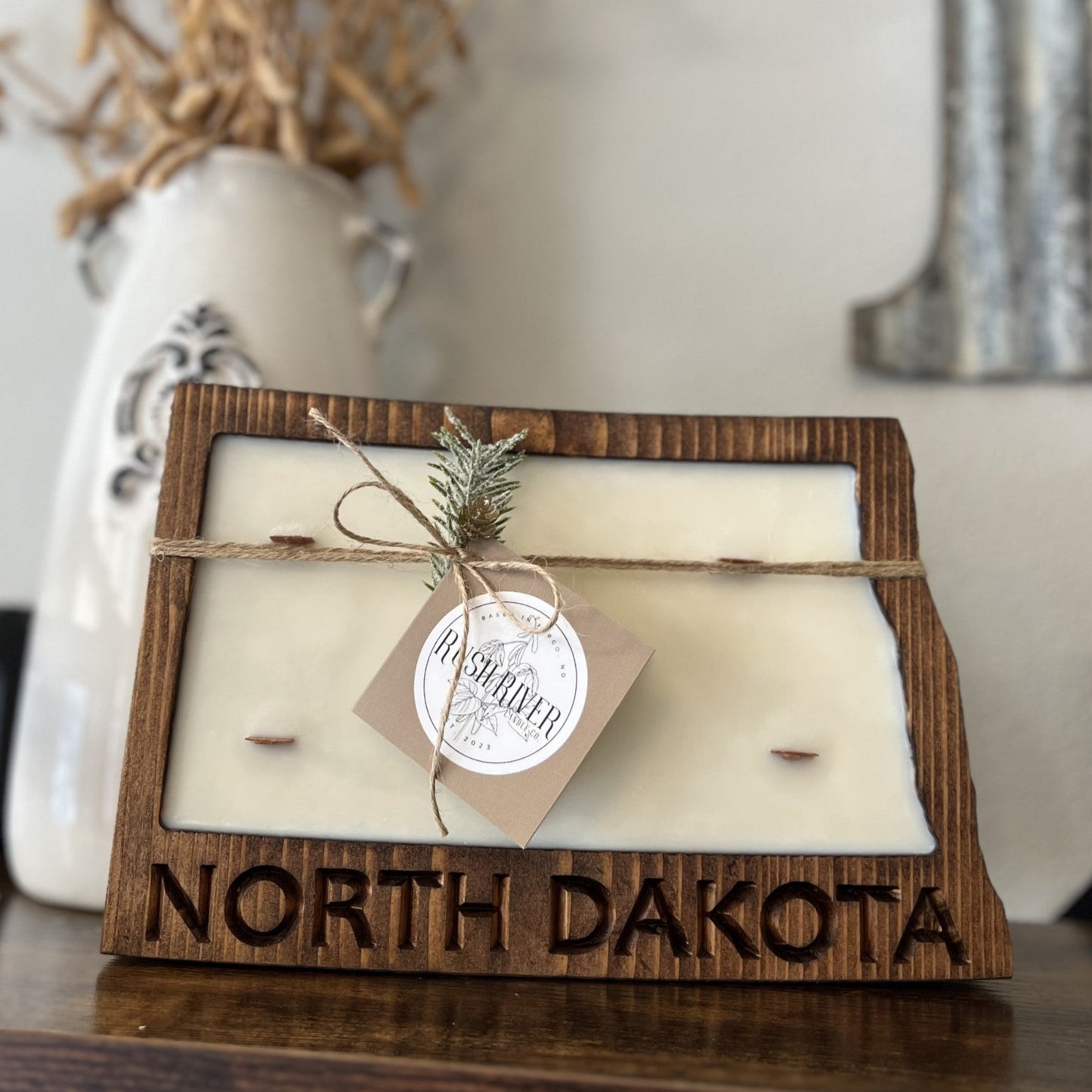 State of ND Natural Wood Bowl Candle
