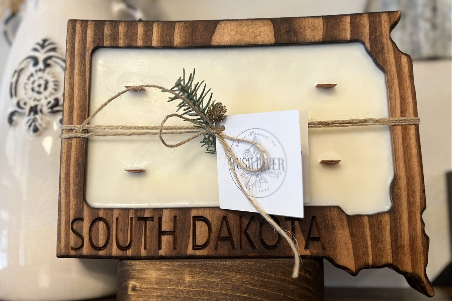 State of SD Natural Wood Bowl Candle