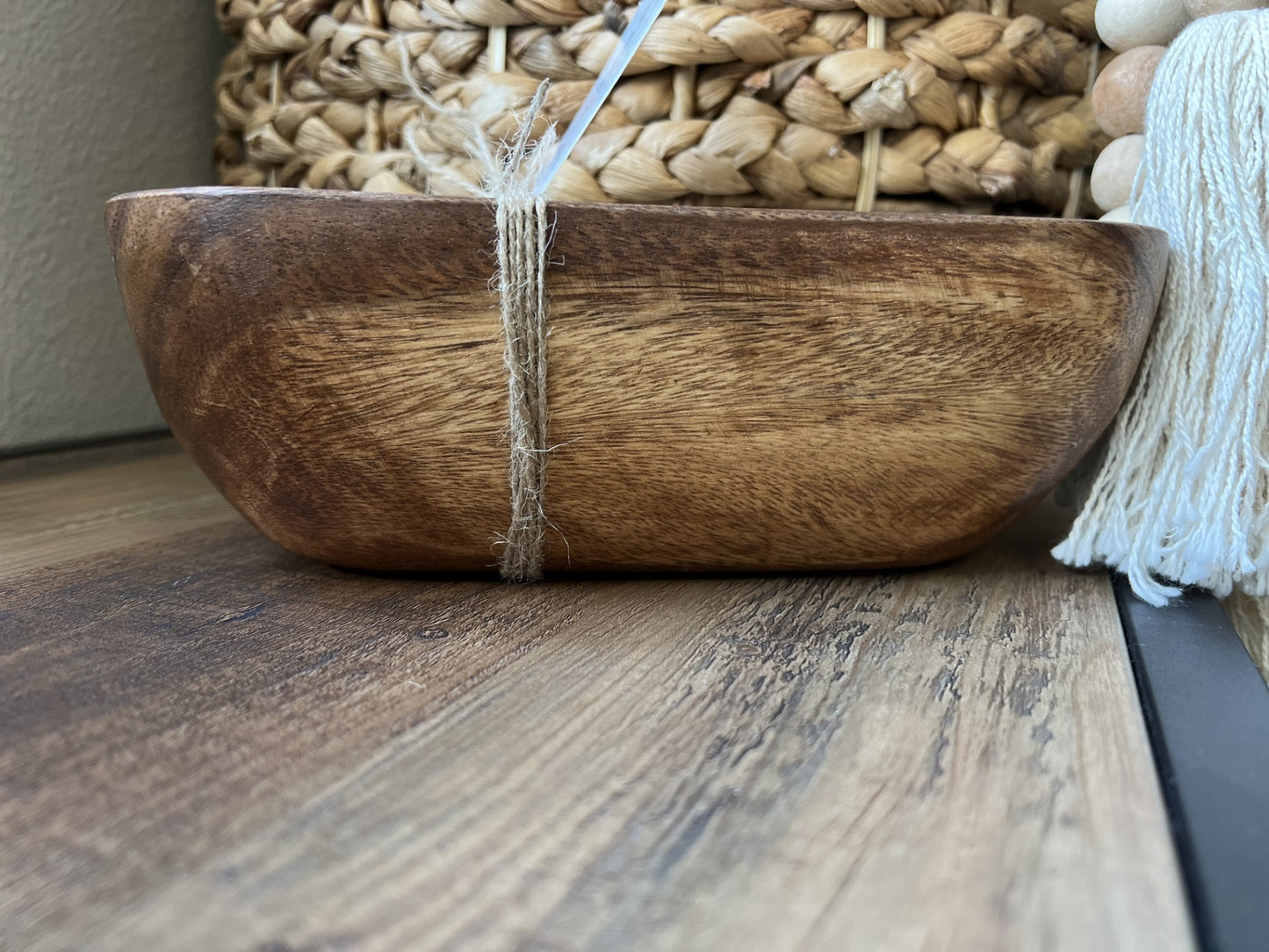 4" x 9" x 3" Deep Oblong Smooth Wood Bowl Candle