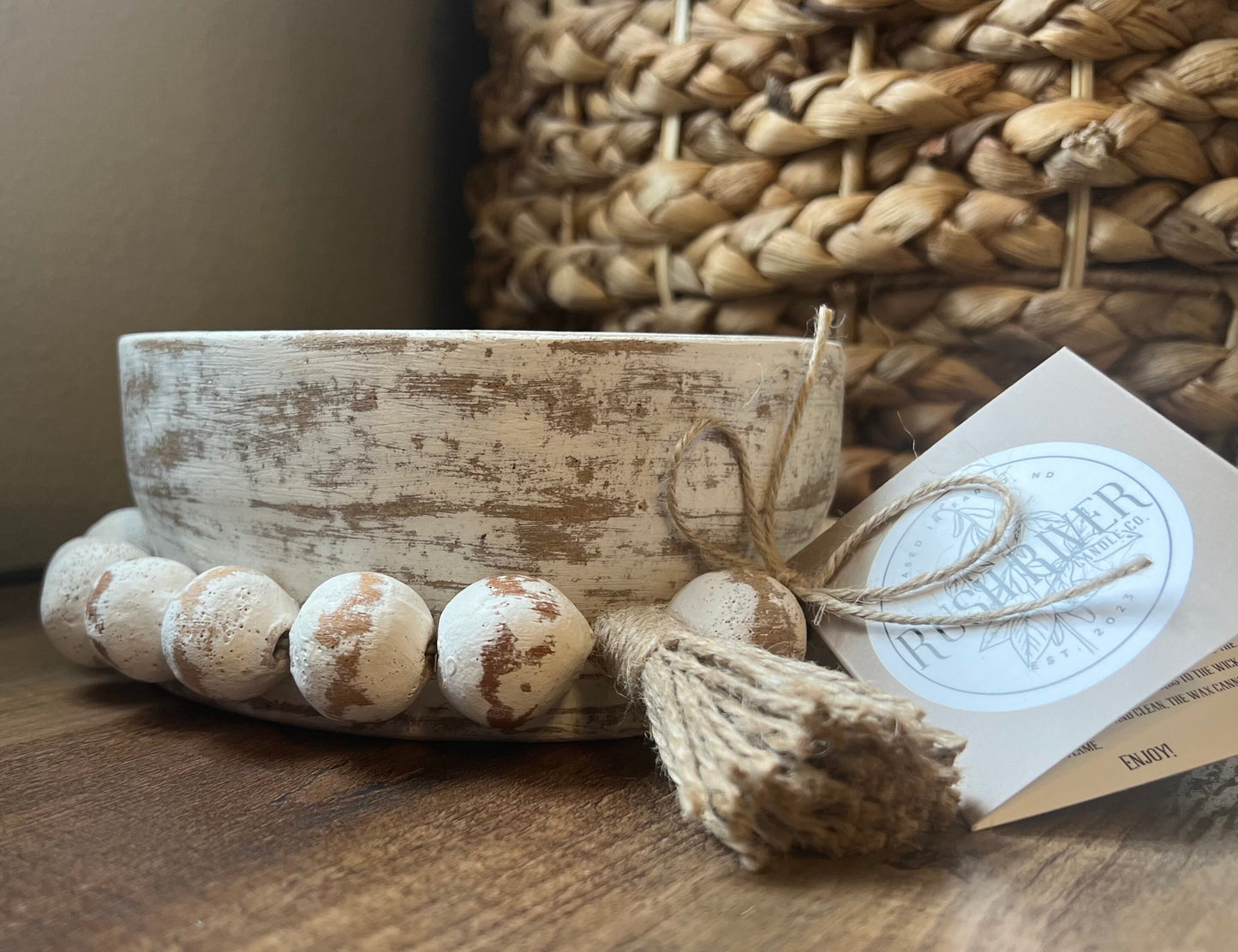 6" White Beaded Terracotta Bowl Candle