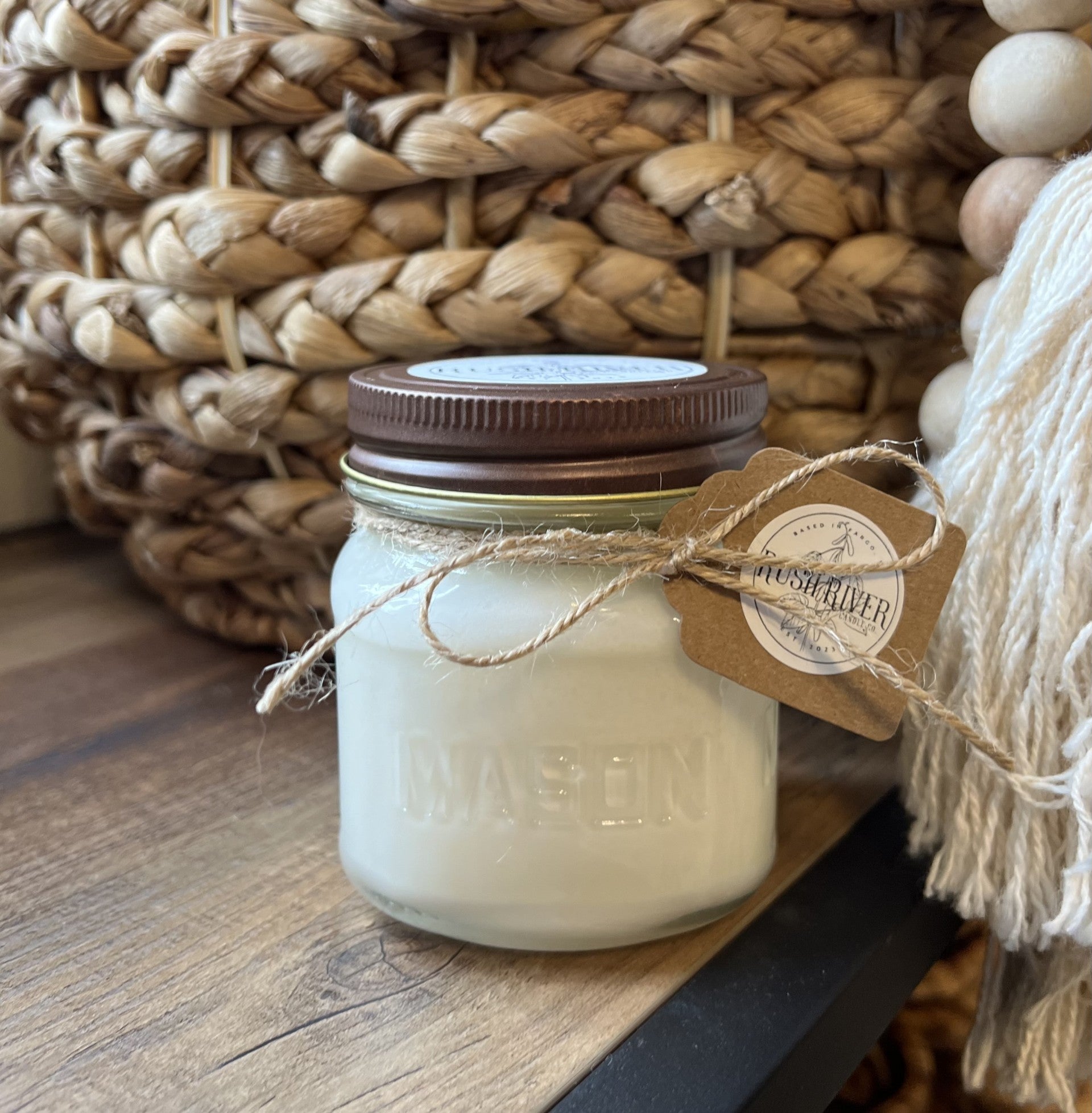8 Oz Mason Jar Candle W Rustic Brown Lid Rush River Candle Co 8-oz-mason-jar-candle-w-rustic-brown-lid-rush-river-candle-co