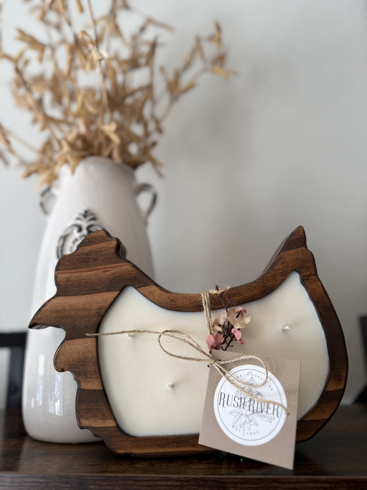 Chicken Natural Wood Bowl Candle