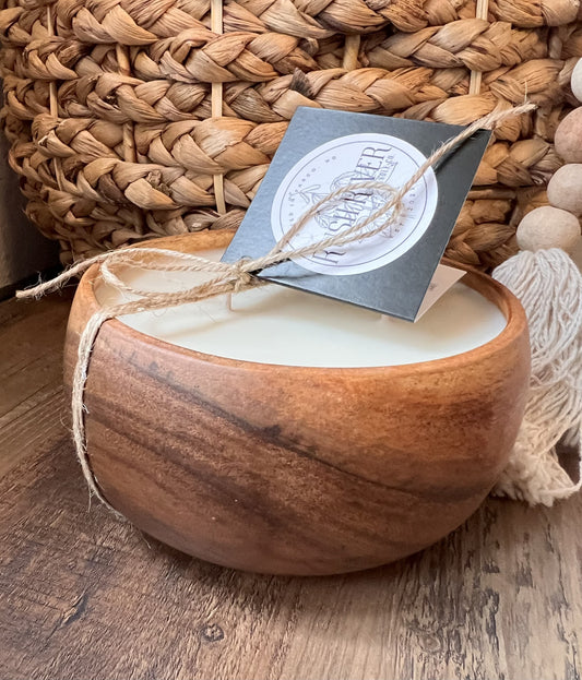 Deep Smooth Wood Bowl Candle