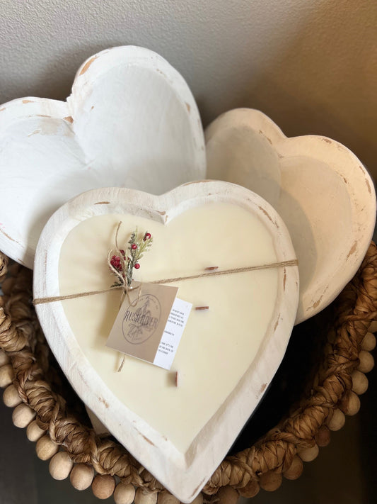 Large Rustic Heart Candle - White