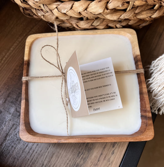 6" x 6" Rounded Corner Square Smooth Wood Bowl Candle