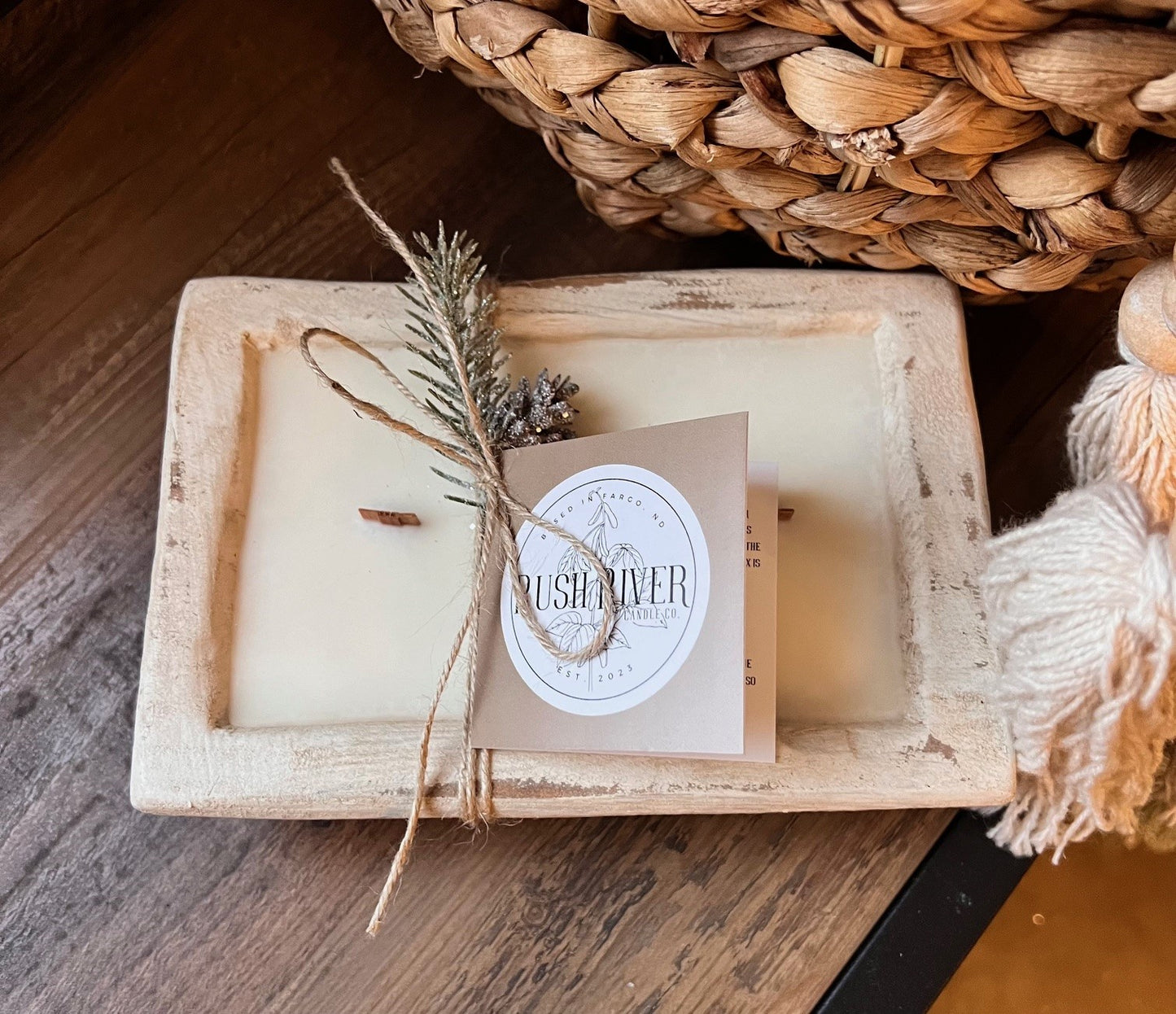 4.5" x 7.5" Small Rectangle Wood Bowl Candle - Cream