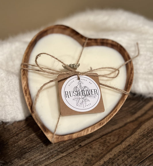 Smooth Wood Heart Bowl Candle