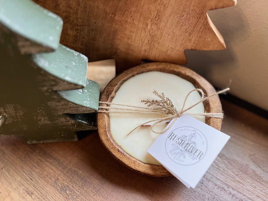 6" Round Rustic Wood Bowl Candle