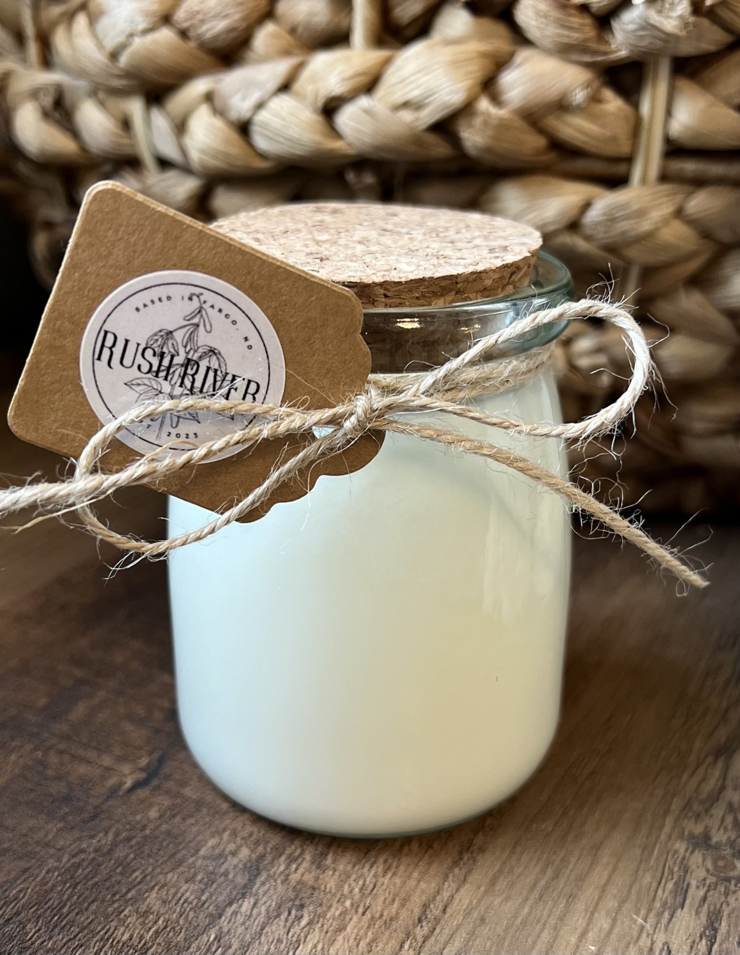 7 oz. Glass Milk Jar Soy Wax Candle w/ Cork Lid