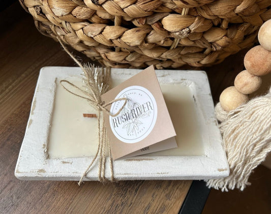 4.5" x 7.5" Small Rectangle Wood Bowl Candle - White