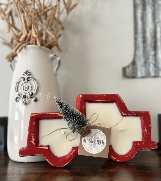 Red Farm Truck Rustic Wood Bowl Candle