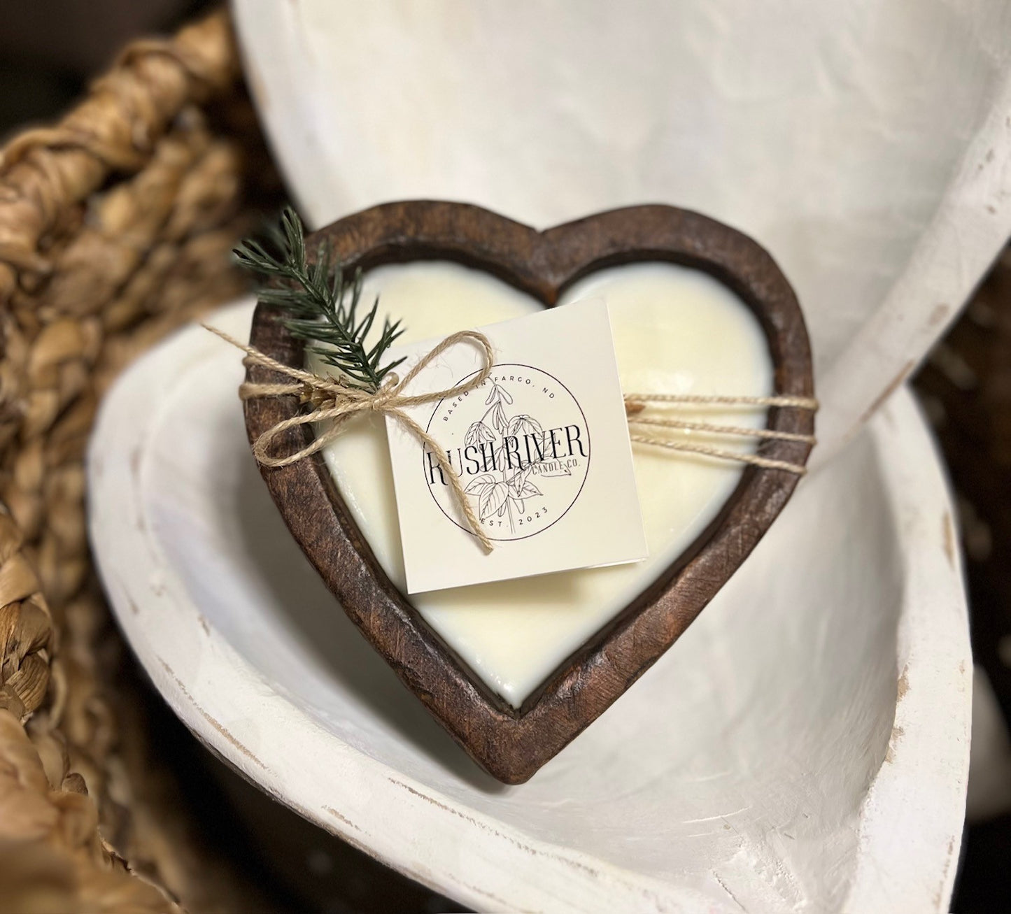 Small Rustic Heart Bowl Candle - Brown