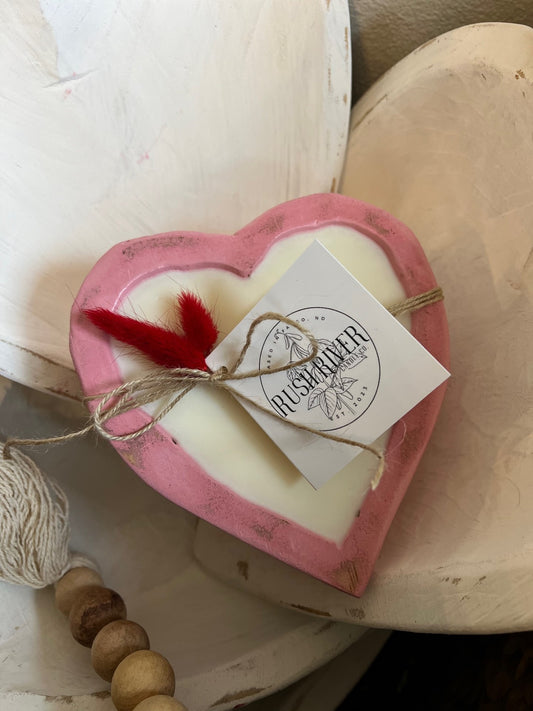 Small Rustic Heart Bowl Candle - Pink