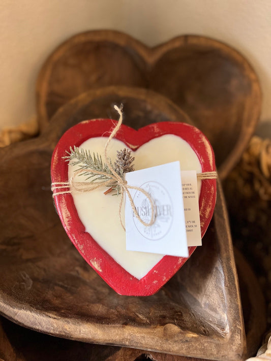 Small Rustic Heart Bowl Candle - Red