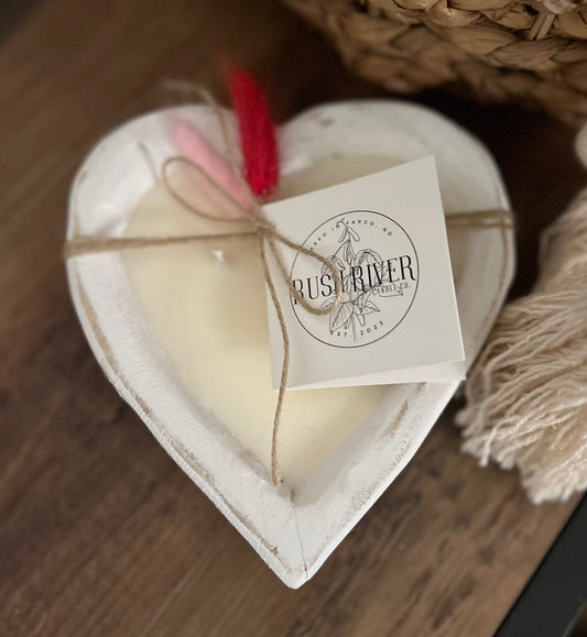 Small Rustic Heart Bowl Candle - White