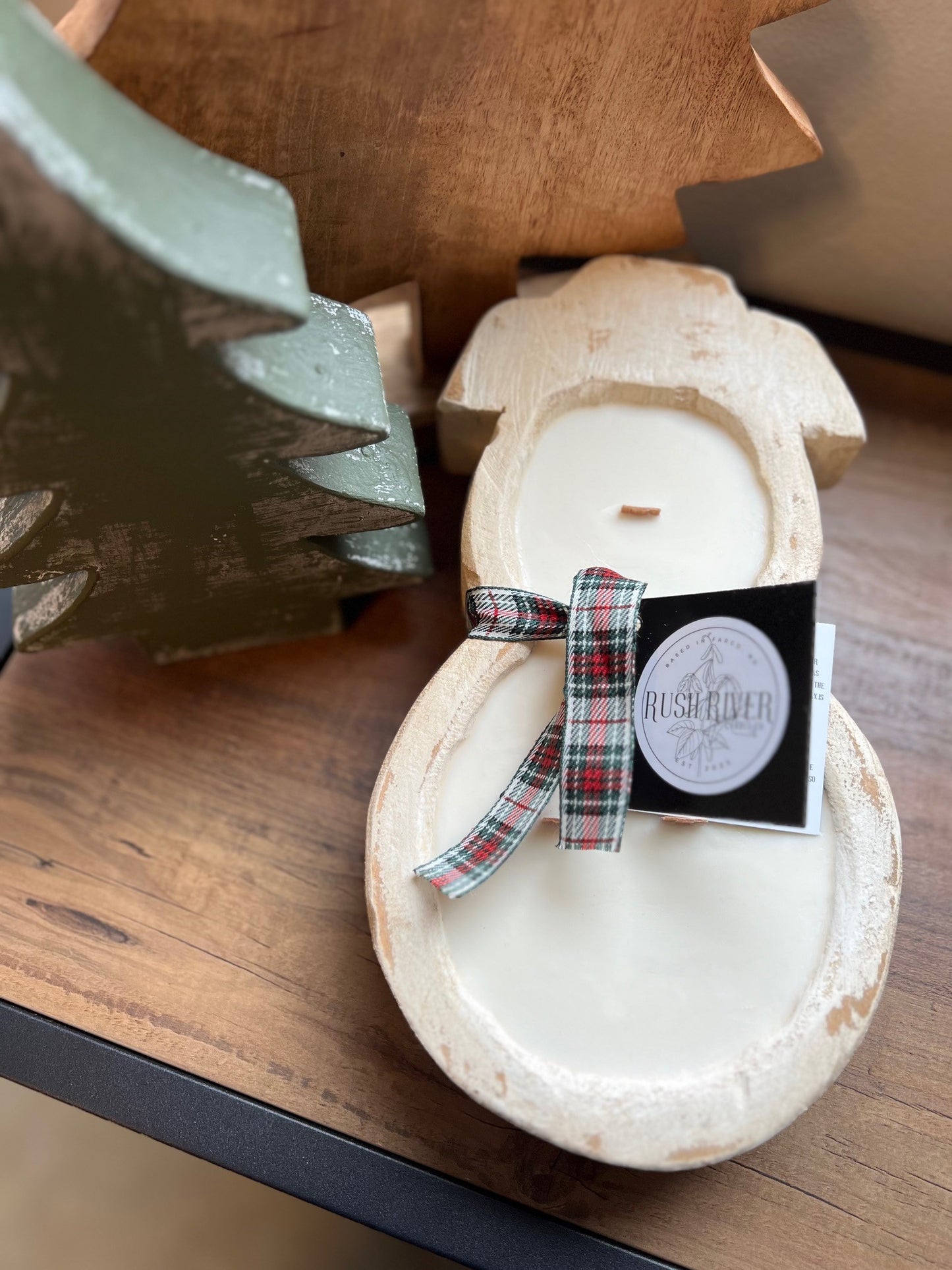 Snowman Rustic Wood Bowl Candle - Cream