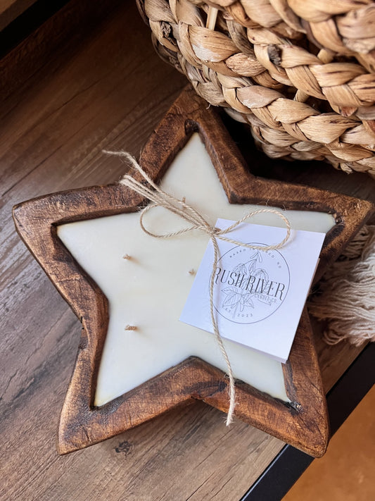 Star Rustic Wood Bowl Candle - Brown