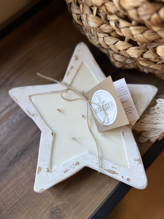 Star Rustic Wood Bowl Candle - White