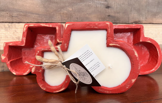 Tractor Rustic Wood Bowl Candle - Red