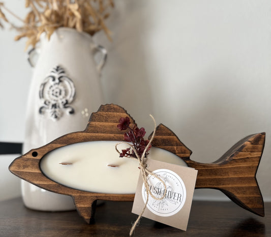 Walleye/Fish Natural Wood Bowl Candle