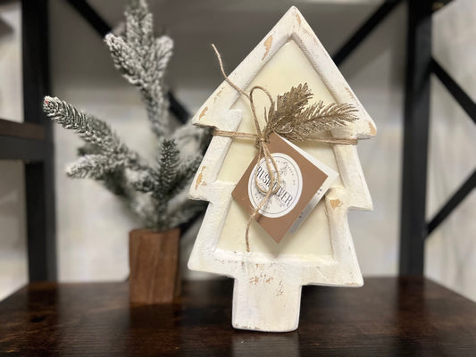 Rustic Tree Wood Bowl Candle - White