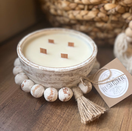 6" White Beaded Terracotta Bowl Candle